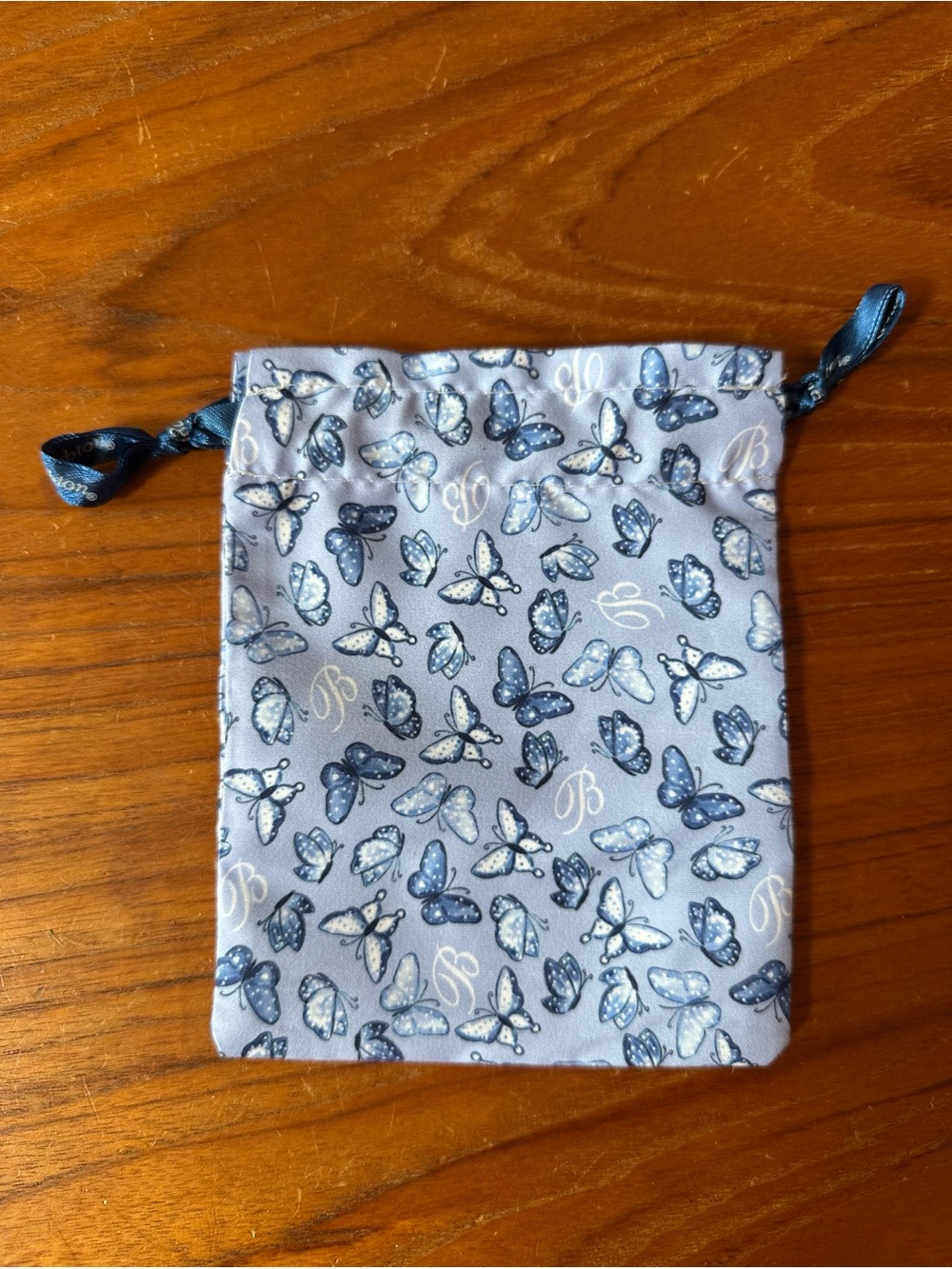 Brighton White and Navy Butterfly Drawstring Pouch